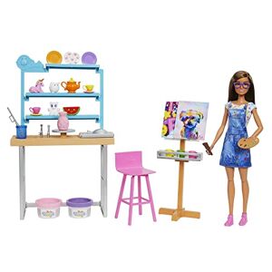 Barbie Bien-être Coffret Atelier d'art créer et se détendre, avec poupée, pâte à Modeler et Accessoires, Jouet pour Enfant, HCM85 - Publicité