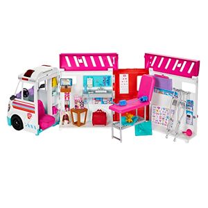 Barbie Coffret Véhicule Médical, Ambulance Transformable en Clinique, avec Lumières et Sons, Plus de 20 Accessoires Inclus, Jouet pour Enfant de 3 Ans et Plus, HKT79 - Publicité