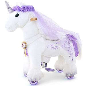 PonyCycle Officiel Prime Modèle K Ride sur Le Jouet Licorne Licorne Animal Marchant en Peluche avec Corne Violette Taille 3 pour Âge 3-5 Ans Petite Taille K31 - Publicité