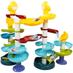 KalaDuck 52PCS Circuit à Billes Enfants, 2 en 1 Ball Drop Rampe et Jouet de Bain Toboggan à Eau, Parcours de Chute Balles Jeux de Construction, Jouet Éducatif Cadeau de Marble Run pour Garçons Filles - Publicité