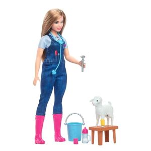 Barbie Métiers 65ème Anniversaire Vétérinaire de Campagne Coffret Contenant Une poupée vétérinaire Blonde et 10 Accessoires Dont Un Agneau avec Oreilles Mobiles, HRG42 - Publicité