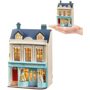 ELPHNUTSEY Kit de meubles miniatures en bois fait à la main avec LED, échelle 1:24, jouets créatifs en bois pour adultes, amis, amoureux, cadeau d'anniversaire (boutique de cadeaux) - Publicité