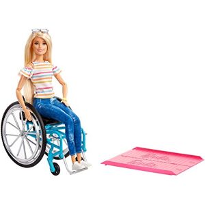 Barbie Fashionistas poupée Mannequin #132 Blonde en Fauteuil Roulant, avec Haut rayé, Jeans et Baskets Blanches, Jouet pour Enfant, GGL22 - Publicité