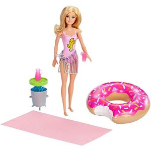 Barbie Mobilier Coffret Journée Piscine, poupée Blonde en Maillot de Bain, bouée Donut et Accessoires, Jouet pour Enfant, GHT20 - Publicité