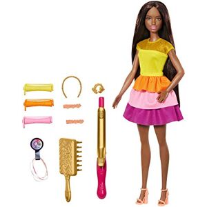 Barbie Coffret poupée Cheveux Bouclés Brune, 2 Modes pour Boucles Les Cheveux sans Chaleur, Accessoires de Coiffure Inclus, Jouet pour Enfant, GBK25 Multicolore - Publicité