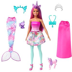 Barbie Coffret Poupée Il Était Une Fois Transformable en Sirène Ou Royal, Bébé Dragon Et Licorne, Vêtements Et Accessoires, Jouet Enfant, A Partir De 3 Ans, HLC28 - Publicité