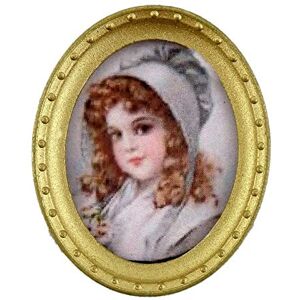 Jane Poupées Miniature Accessoire Jeune Fille Portrait Image en Ovale Cadre Or A - Publicité