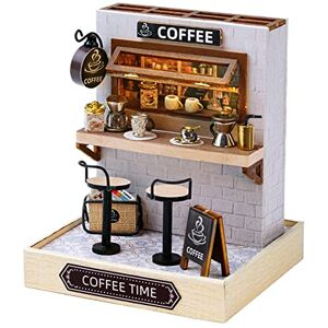 HJBHDOLL Maison de poupée miniature avec housse de poussière, meubles en bois, kit de maison de poupée à faire soi-même, lumière LED, pièce créative, cadeau d'anniversaire pour adolescents et enfants (café) - Publicité