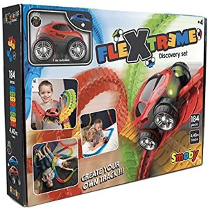 Smoby FleXtreme Set Découverte 4m40 de Circuit de Voiture 184 Pistes Flexibles et Modulables + 1 Véhicule Effets Lumineux Piles Incluses 180902 - Publicité