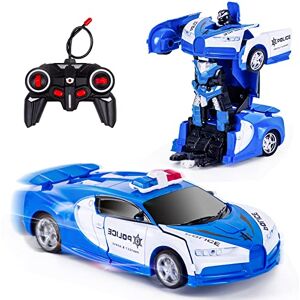 Kazzley Voiture Télécommandée Police Transform Jouets pour Enfants, Voiture Radiocommandée Robot Course rc Cars Toy Cadeau Garcon 4 5 6 7 8 9 10+ Ans Bleu - Publicité