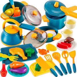 LINFUN KIDS Accessoire Cuisine Enfant, Ustensiles de Cuisine Jouet avec Pots et Casseroles, Aliment Dinette Enfant Chef Jeu de Rôle Cadeau pour Garçons Filles 3 4 5 Ans - Publicité