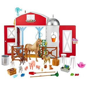 Barbie coffret la ferme aux animaux avec étable, 11 figurines animaux, éléments de jeu et 15 accessoires inclus, jouet pour enfant, GJB66 - Publicité
