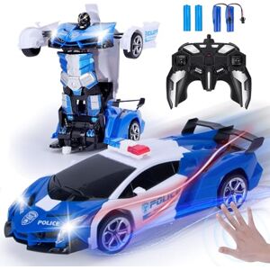 Yellcetoy Transform Jouets, Transformable Voiture Télécommandée Police avec Gestes de la Main, Lumière Clignotante Batteries Musique et Effet Sonore, Voiture Robot Cadeau pour Enfants Garcon 3-10 Ans - Publicité