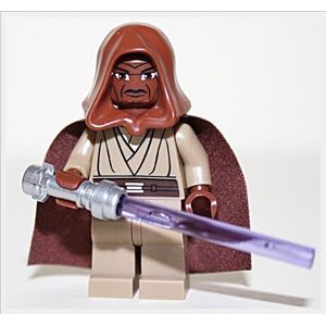 Lego STAR WARS JEDI Mace Windu marron + bouchon + cape + violet sabre laser - Publicité