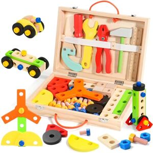 TONZE Caisse a Outil Enfant Jouet Enfant 3 4 5 Ans, Jouets en Bois Jeux de Construction Bricolage Enfant Boite a Outil Enfant pour Garçons Filles, Cadeau Enfant Garçon Fille 3 4 5 Ans(52 Pièces) - Publicité