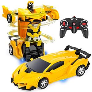 Highttoy Voiture Télécommandée Enfant 3-12 Ans,Voiture Robot Transformable Télécommandé 2.4GHz Rotation à 360° Transformateur Jouet Voiture Robot pour Garçons Filles Jaune - Publicité