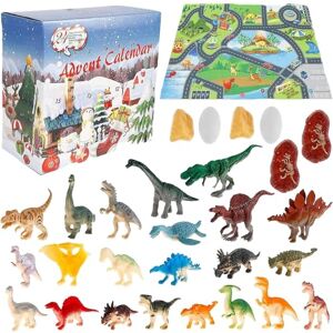 mimika Calendrier de l'Avent de Noël Cadeau de Noël de 24 jouets dinosaures Calendrier de l'Avent des fêtes 2023 avec surprise quotidienne de mini dinosaures, cadeau de Noël jouet dinosaure pour - Publicité