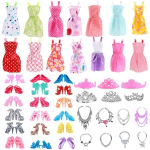 JKDHJK 32 vêtements de poupée Barbie, 10 Habits 10 Paires Chaussures 6 Colliers 6 Couronnes Style Aléatoire Vêtements Barbie Poupée Accessoires pour la Poupée Barbie de 11 Pouces - Publicité