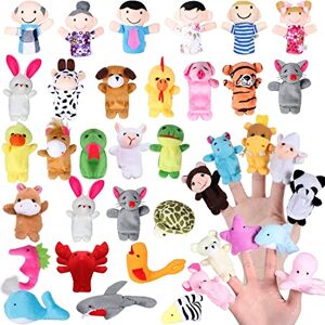 vamei 38pcs Marionnettes Doigt Enfants L'heure du Conte 32pcs Animaux Jouets 6pcs Personnes Membres de la Famille Marionnettes Jouets Poupées Mignonnes pour Enfants Spectacles Jeux Écoles - Publicité