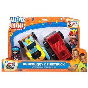 Bandai Vlad & Niki Crazy Fun Véhicules – Camion de Pompier avec Pompier Niki & Dune Buggy avec Racer Vlad – Lot de 2 véhicules avec fonctionnalités et Accessoires Amusants, Multicolore, P57749 - Publicité