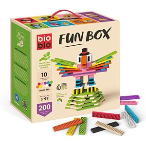 bioblo Fun Box Multi- Mix Lot de 40 Blocs de Construction colorés durables pour Enfants à partir de 3 Ans   Blocs de Construction en Bois pour Enfants   Jouet STEM Montessori pour Jeux d'empilage et - Publicité