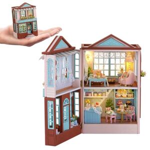 ELPHNUTSEY Kit de meubles miniatures en bois fait à la main avec LED, échelle 1:24, jouets créatifs en bois pour adultes, amis, amoureux, cadeau d'anniversaire (boutique de dessert) - Publicité