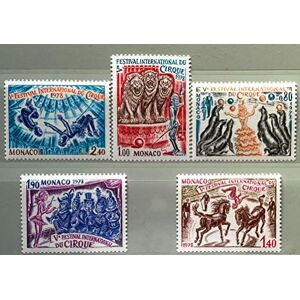 Monaco. 5 Timbres de Collection Authentiques Neufs de 1978. Num 1167 à 1171. Cirque, Animaux, cheveaux, Lions.. Publicité