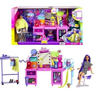 Barbie Extra Coffret Coiffeuse avec poupée articulée Exclusive, Figurine Chiot et Plus de 45 éléments, Jouet pour Enfant, GYJ70 - Publicité