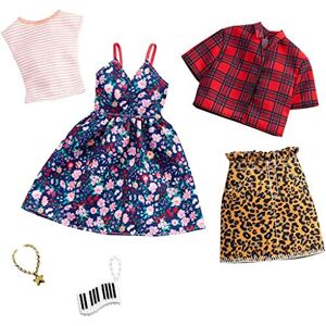 Barbie Fashionistas Kit vêtements, 2 Tenues pour Poupée Dont Robe à Fleurs, Chemise, Tee-Shirt, Jupe et Accessoires, Jouet pour Enfant, GHX57 Multicolore - Publicité