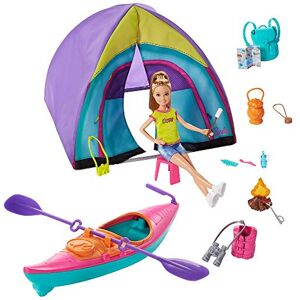 Barbie Famille Coffret Stacie en camping, poupée blonde, tente, kayak et plus de 15 accessoires inclus, jouet pour enfant, GJB58 - Publicité