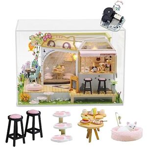 HJBHDOLL Kit de maison de poupée miniature pour chat avec lumière LED, échelle 1:24, faite à la main, pour chat, café, jardin, maison de poupée, cadeau d'anniversaire créatif pour adolescent, enfant (avec - Publicité