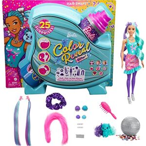 Barbie Color Reveal Paillettes! Coffret Coiffures, poupée avec 25 éléments Surprises Dont 10 Accessoires pour Ses Cheveux, Jouet pour Enfant, HBG41 - Publicité
