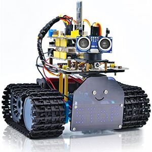 KEYESTUDIO Mini Robot de réservoir Smart Car Kit de Suivi par ultrasons et lumière Infrarouge Télécommande électronique DIY Kit robotique pour Enfants et Adolescents Compatible iOS et Android - Publicité