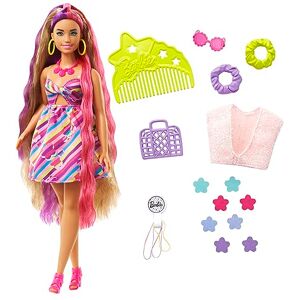 Barbie Poupée Ultra Chevelure Thème Fleurs (21,6 cm), avec Cheveux Fantaisie, Robe, 15 Accessoires (8 avec Changement de Couleur), Jouet Enfant, Dès 3 Ans, HCM89 - Publicité