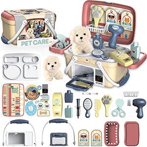 STAY GENT Jouet Veterinaire Enfant, 23 Pièces Malette Docteur avec Chien en Peluche & Transporte pour Nourrir et Soigner, Kit Veterinaire Jeu de Rôle Cadeau pour Jouet Garçons Filles 2 3 4 5 6 7 Ans - Publicité