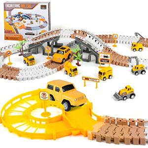 YOOYID Jouets de Piste de Circuit, Ensemble Jeux de Véhicules de Construction avec Camion avec 2 Voitures Électriques, Voie Flexibilité pour Enfants 3 4 5 6 7 Ans Garçon Cadeaux - Publicité