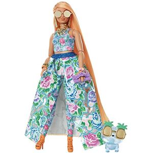 Barbie Poupée Extra Chic de morphologie Ronde avec Tenue Deux pièces à Fleurs, Un Chaton, Cheveux très Longs et Accessoires, Points d’Articulation, Jouet Enfant, Dès 3 Ans, HHN14 - Publicité