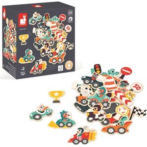 Janod - Vehicle Magnets -24 Bolides-Jouet en Bois FSC-Jeu Éducatif Accessoires pour Tableau Dès 24 Mois, J09641, Multicolore - Publicité