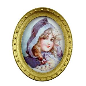 Jane Poupées Miniature Accessoire Jeune Fille Portrait Image en Ovale Cadre Or B - Publicité