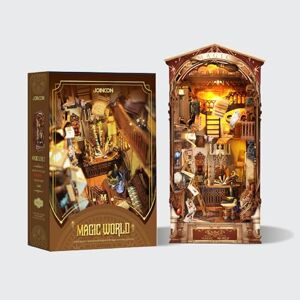 CUTEROOM Kit Book Nook pour adultes, maison de poupée miniature avec lumières LED, puzzle en bois 3D, serre-livres pour décoration de bibliothèque, cadeau d'anniversaire pour adultes (Magic World) - Publicité