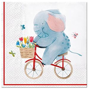 Servietten Kinder Lot de 20 serviettes en papier motif éléphant sur vélo   enfants   animaux   drôles   anniversaire   fête   motif enfant   fille   garçon   décoration de table 33 x 33 cm - Publicité