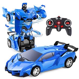 Thedttoy 2en1 Voiture Télécommandé Robot, 1:18 Transformateur Jouet Cadeau pour Garçons Filles 3 4 5 6 7+ Ans, RC Voiture Robot Jouets Transformable 2.4GHz Voiture de Police pour Enfants (Bleu) - Publicité