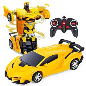 Thedttoy 2en1 Voiture Télécommandé Robot, 1:18 Transformateur Jouet Cadeau pour Garçons Filles 3 4 5 6 7+ Ans, RC Voiture Robot Jouets Transformable 2.4GHz Voiture de Police pour Enfants (Jaune) - Publicité