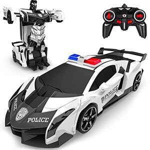 Baztoy Voiture Télécommandée 2 en 1 Robot Jouets Transformable RC 2.4GHz Voiture Police Radiocommande avec 360°Rotation Rechargeable pour Cadeau Enfant 3 4 5 6 7 8 Ans Garçon Fille - Publicité