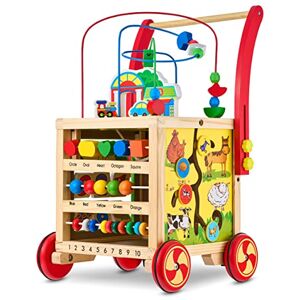 Balinco CHARIOTS DE MARCHE EN BOIS, 2 en 1, Baby Walker avec frein + cube de motricité & labyrinthe de perles, trotteur réglable en hauteur, jouet de motricité dès 1 an - Publicité