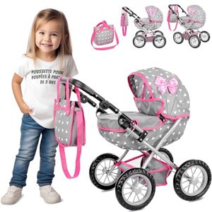 Kinderplay Poussette Poupee, Landeau Poupee Fille - Poussette pour Poupées,  Poussette de Conception Légère Stable, Hauteur Jusqu'à la Poignée 54 cm