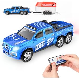 Kazzley Voiture Telecommandé pour Enfants, Voiture RC pour Garçons Filles de 3 4 5 6 Ans avec Remorque et Lumières LED, 1:64 Mini Voiture Télécommandée, Cadeau d'anniversaire pour Enfants(Bleu) - Publicité