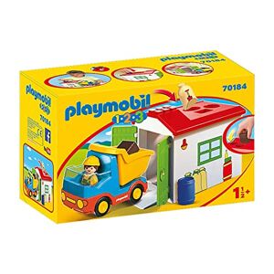 Playmobil 1.2.3 70184 Ouvrier avec Camion et Garage avec Un Personnage, Un Camion, Un Garage et des Accessoires Mes Premiers Apprendre en s'amusant pour Les Tout-Petits 18-36 Mois - Publicité