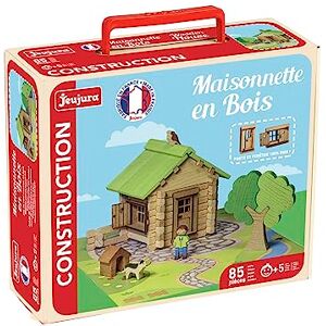 Jeujura Maisonnette en bois 85 pièces Jeux de Construction dans sa valise en carton A partir de 5 ans Agilité Créativité Manipulation Catalogue fourni 8095 - Publicité