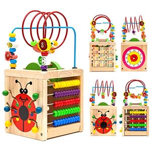 Arkyomi Cube Montessori activité Bois Jeux Montessori 1 an Jouet Bois Cube sensoriel,boulier Alphabet 2 en 1 Cube d activité bébé 2 3 Ans - Publicité